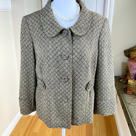 Loft Blazer Retro Tweed Single Breasted Four Button Close Peter Pan Collar (10) - Picture 1 of 8